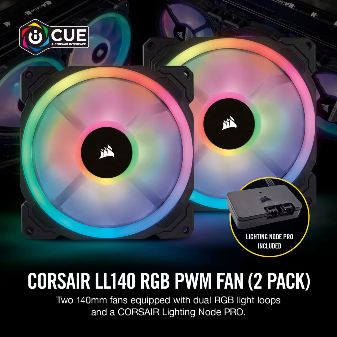 LL140 RGB 140mm Dual Light Loop RGB LED PWM Fan — 2 Fan Pack with Lighting Node PRO.